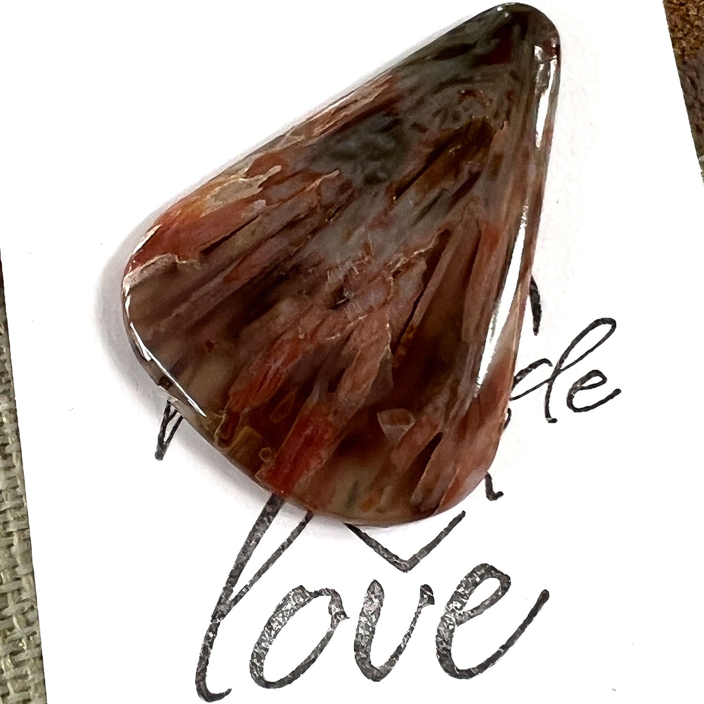 TURKISH STICK AGATE CABOCHON. ROUNDED TRIANGLE. ROSE. TAN. 43MM x 30MM x 3MM.