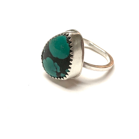 STERLING SILVER TURQUOISE TEARDROP BEZEL RING - I HEAL WITH LOVE TALISMAN