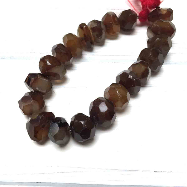 LARGE CHALCEDONY ROUGH FACETED BEADS. DARK AMBER BROWN. 15MM-18MM. 5 BEADS.