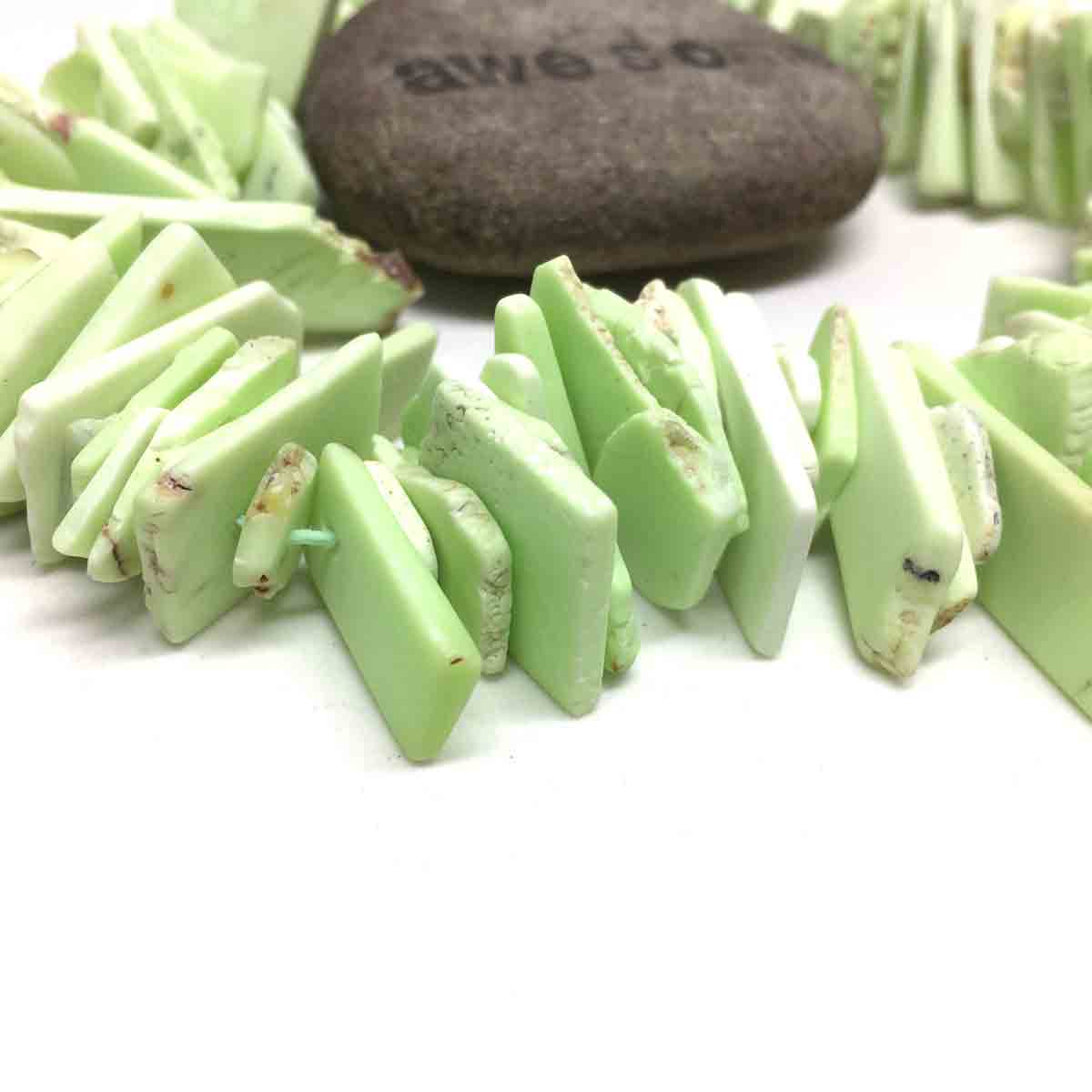 LEMON CHRYSOPRASE SLICE BEADS. GRADUATED. LIME. ROUGH CUT. TOP DRILLED. 6mm - 40mm. FULL STRAND.