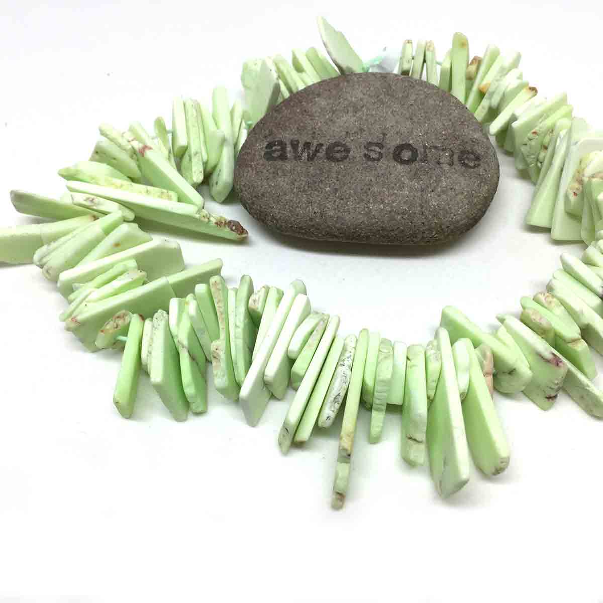 LEMON CHRYSOPRASE SLICE BEADS. GRADUATED. LIME. ROUGH CUT. TOP DRILLED. 6mm - 40mm. FULL STRAND.