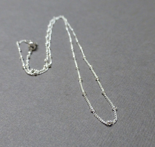 STERLING SILVER CURB WITH BEAD CHAIN 1MM 18 INCHES, 20 INCHES