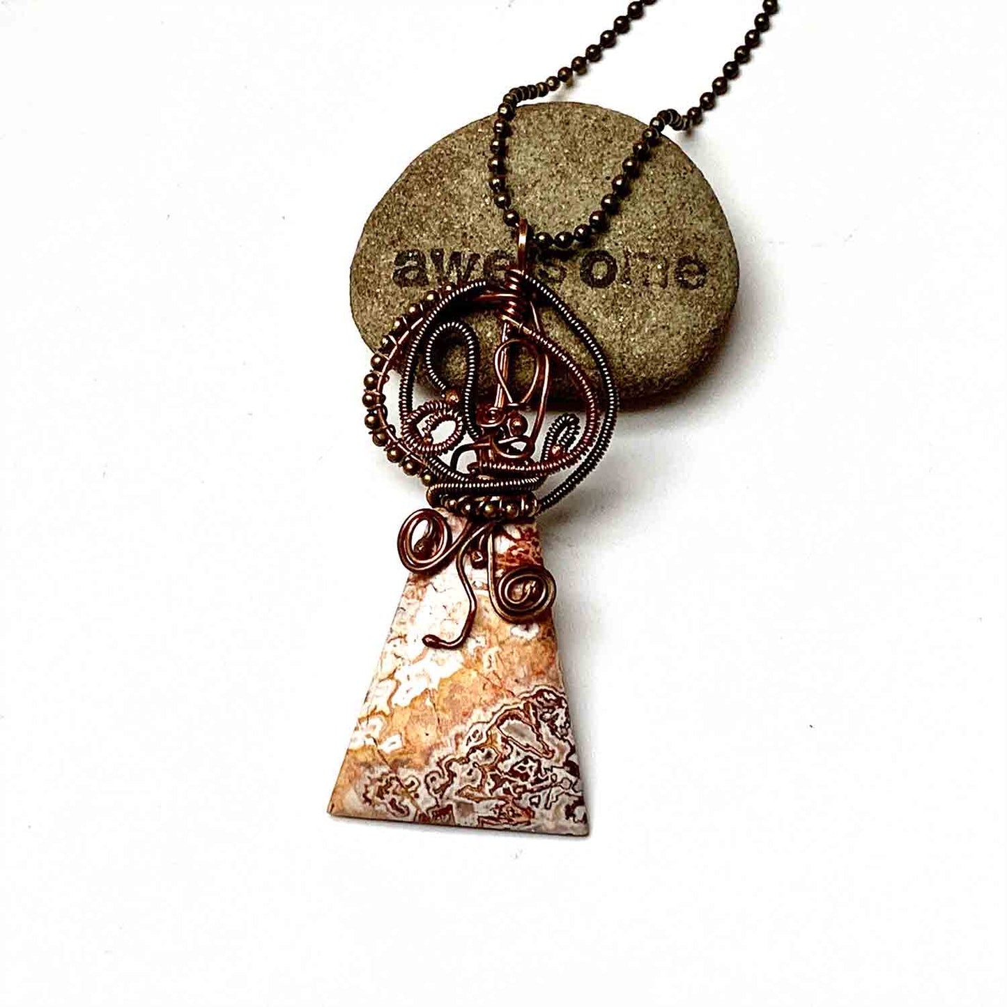 COPPER WRAPPED CRAZY LACE AGATE NECKLACE - CRAZY WISDOM TALISMAN