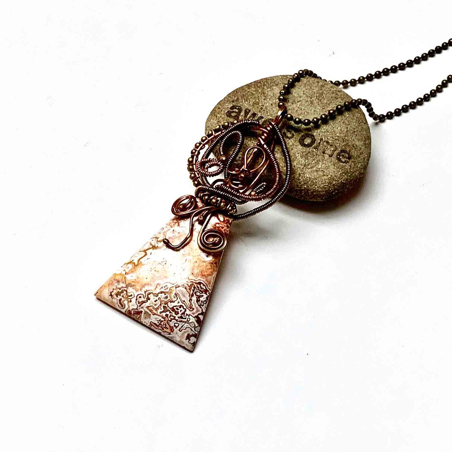 COPPER WRAPPED CRAZY LACE AGATE NECKLACE - CRAZY WISDOM TALISMAN