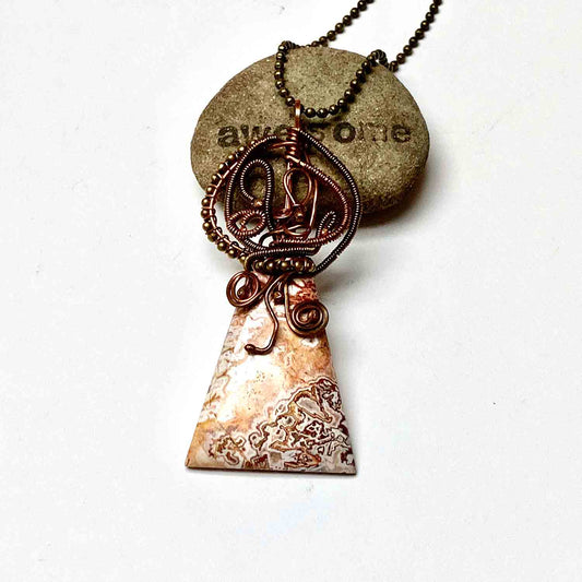 COPPER WRAPPED CRAZY LACE AGATE NECKLACE - CRAZY WISDOM TALISMAN