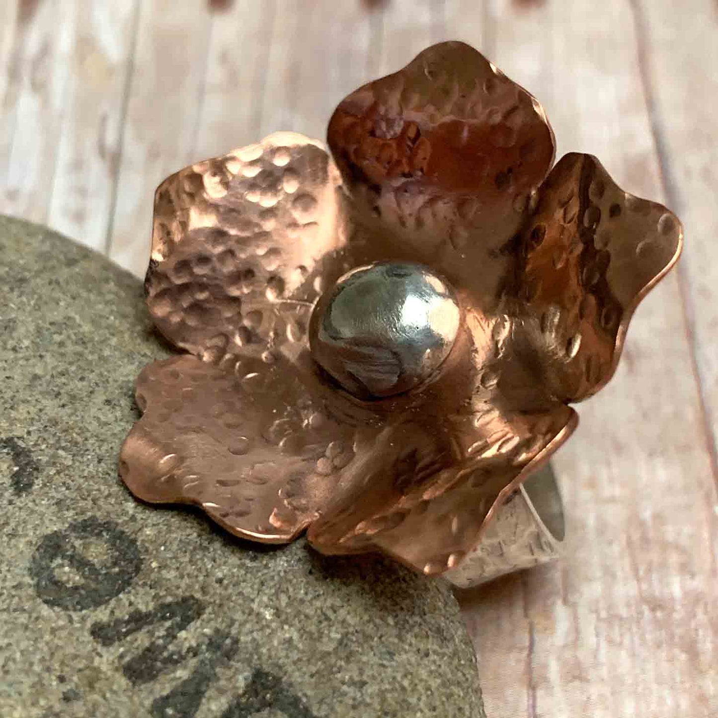 COPPER STERLING SILVER FLOWER RING - FLOWER OF LOVE TALISMAN