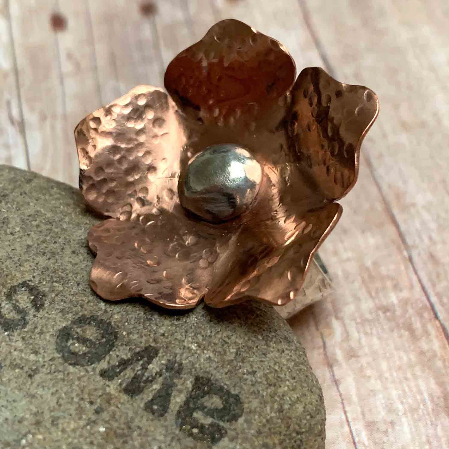 COPPER STERLING SILVER FLOWER RING - FLOWER OF LOVE TALISMAN