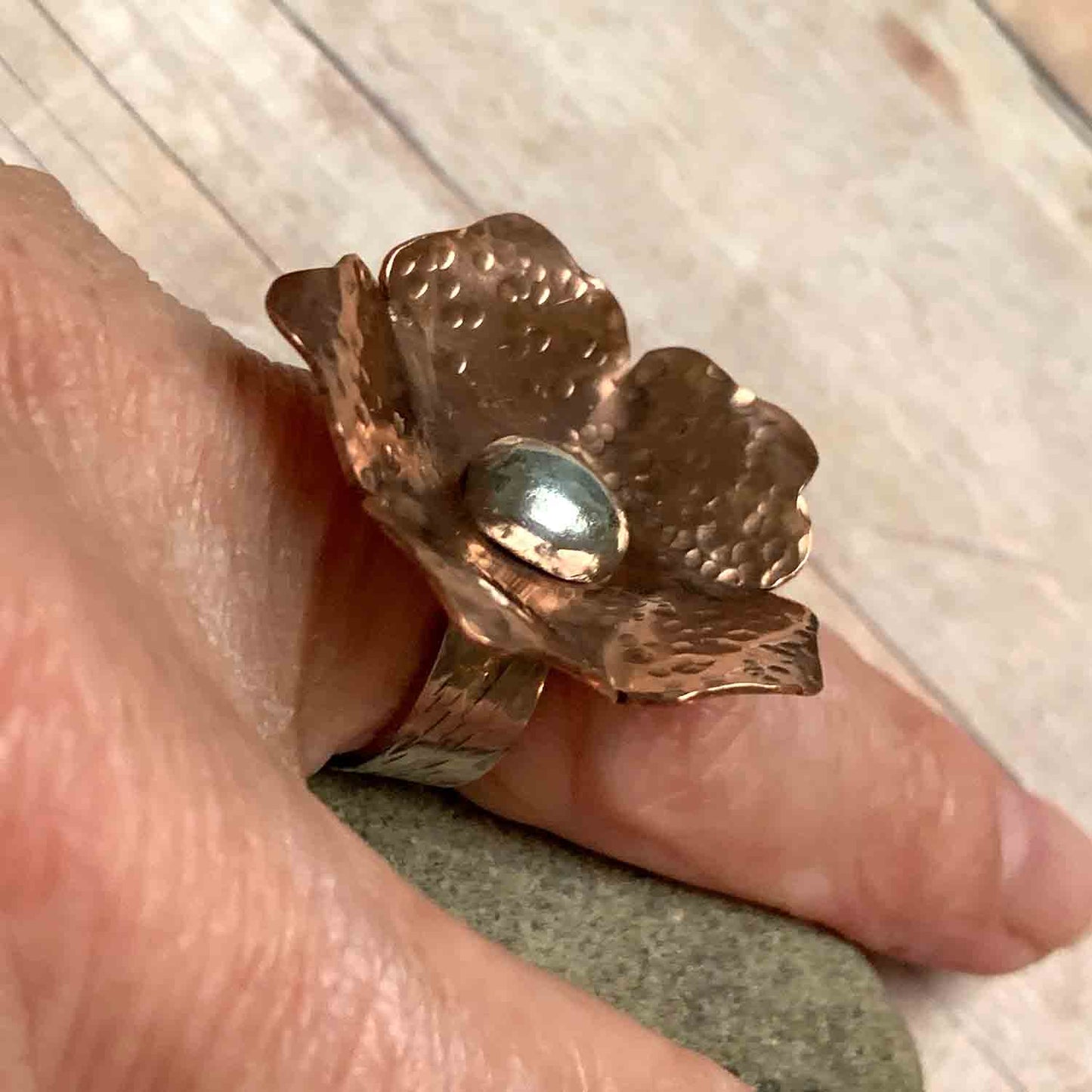 COPPER STERLING SILVER FLOWER RING - FLOWER OF LOVE TALISMAN