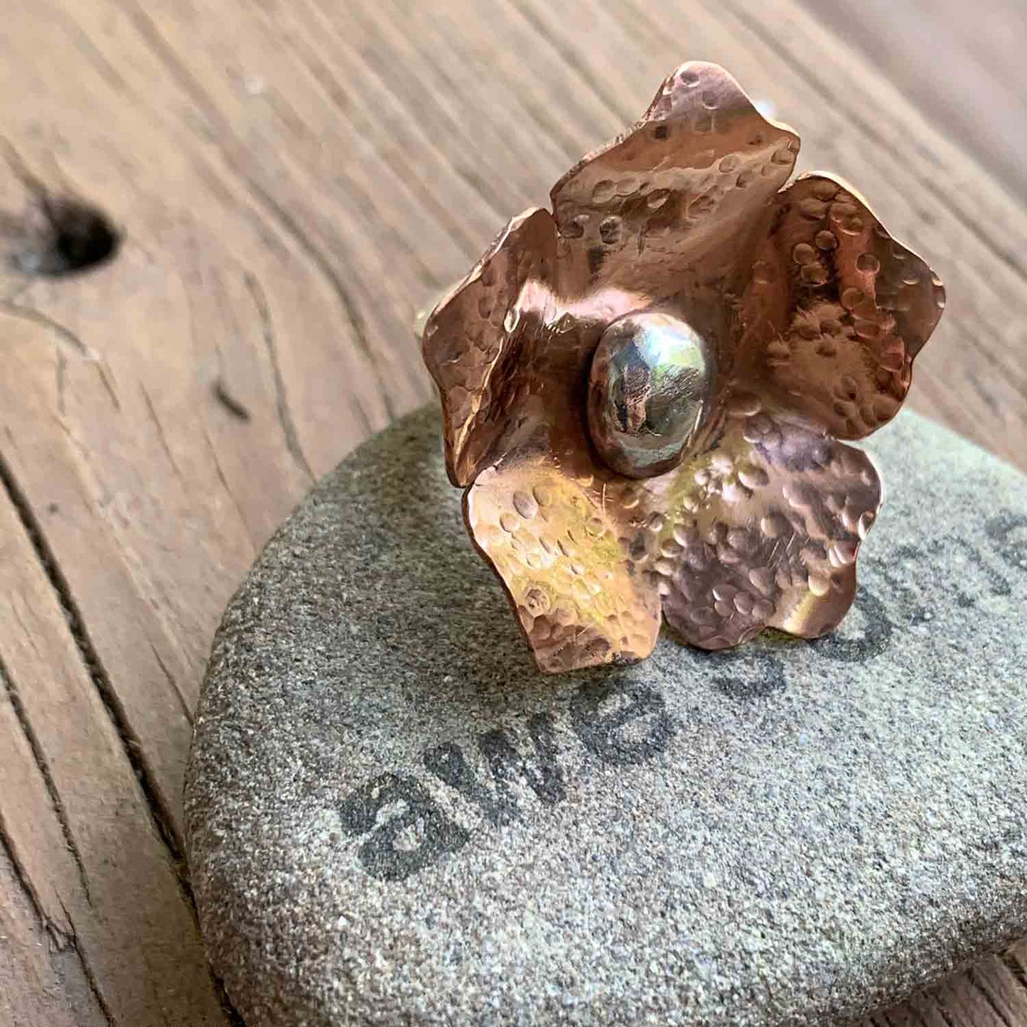 COPPER STERLING SILVER FLOWER RING - FLOWER OF LOVE TALISMAN