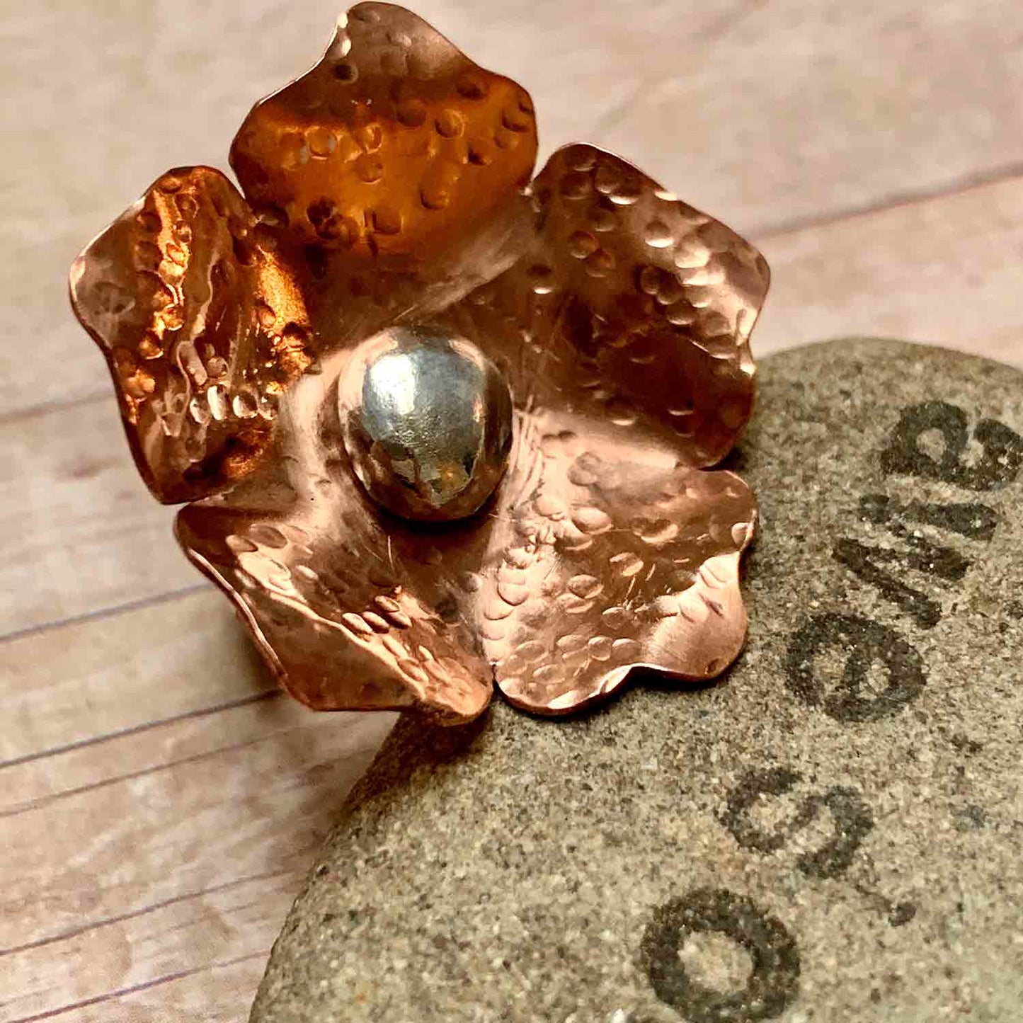 COPPER STERLING SILVER FLOWER RING - FLOWER OF LOVE TALISMAN