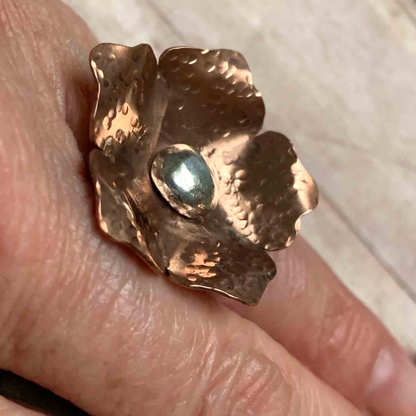 COPPER STERLING SILVER FLOWER RING - FLOWER OF LOVE TALISMAN