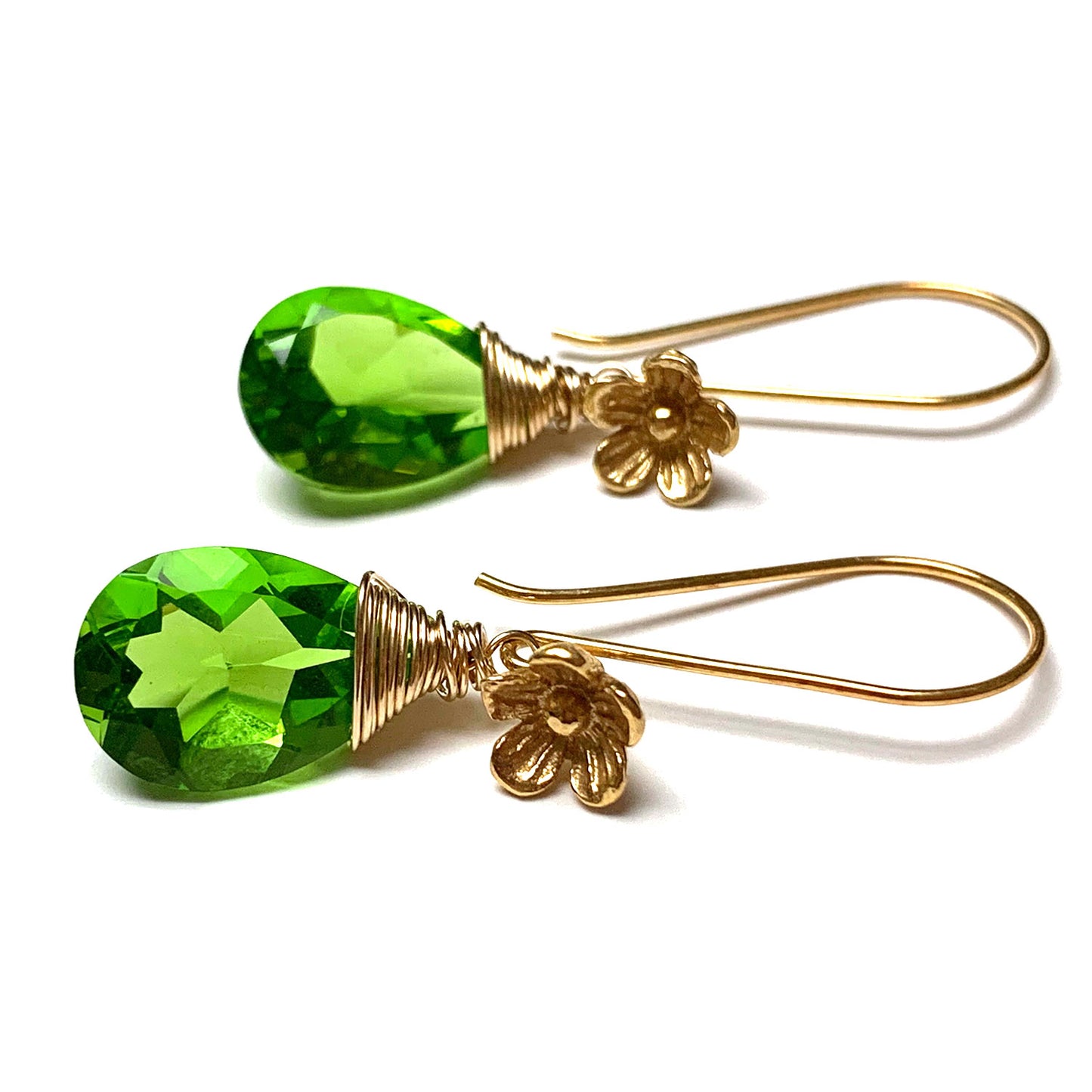 GOLD VERMEIL SPRING GREEN QUARTZ BRIOLETTE EARRINGS - SYNCH ME TALISMAN