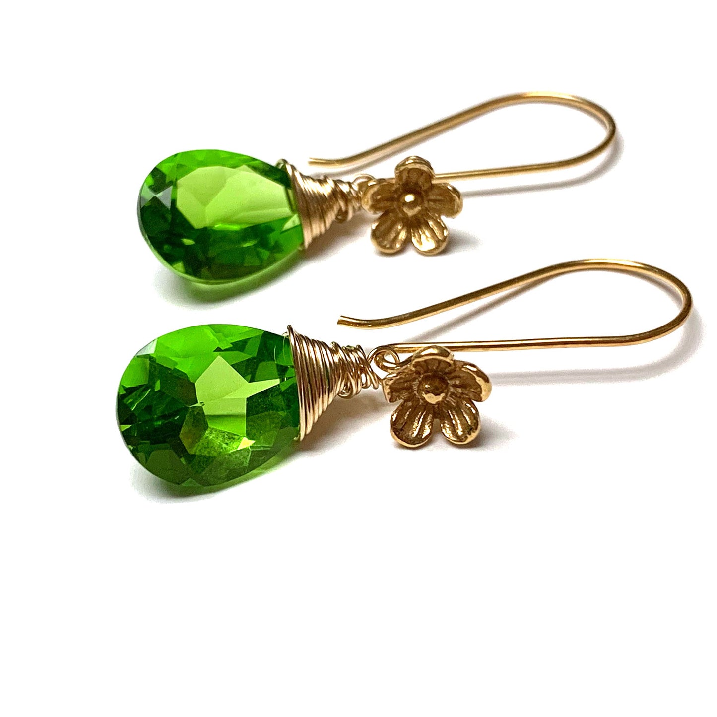 GOLD VERMEIL SPRING GREEN QUARTZ BRIOLETTE EARRINGS - SYNCH ME TALISMAN