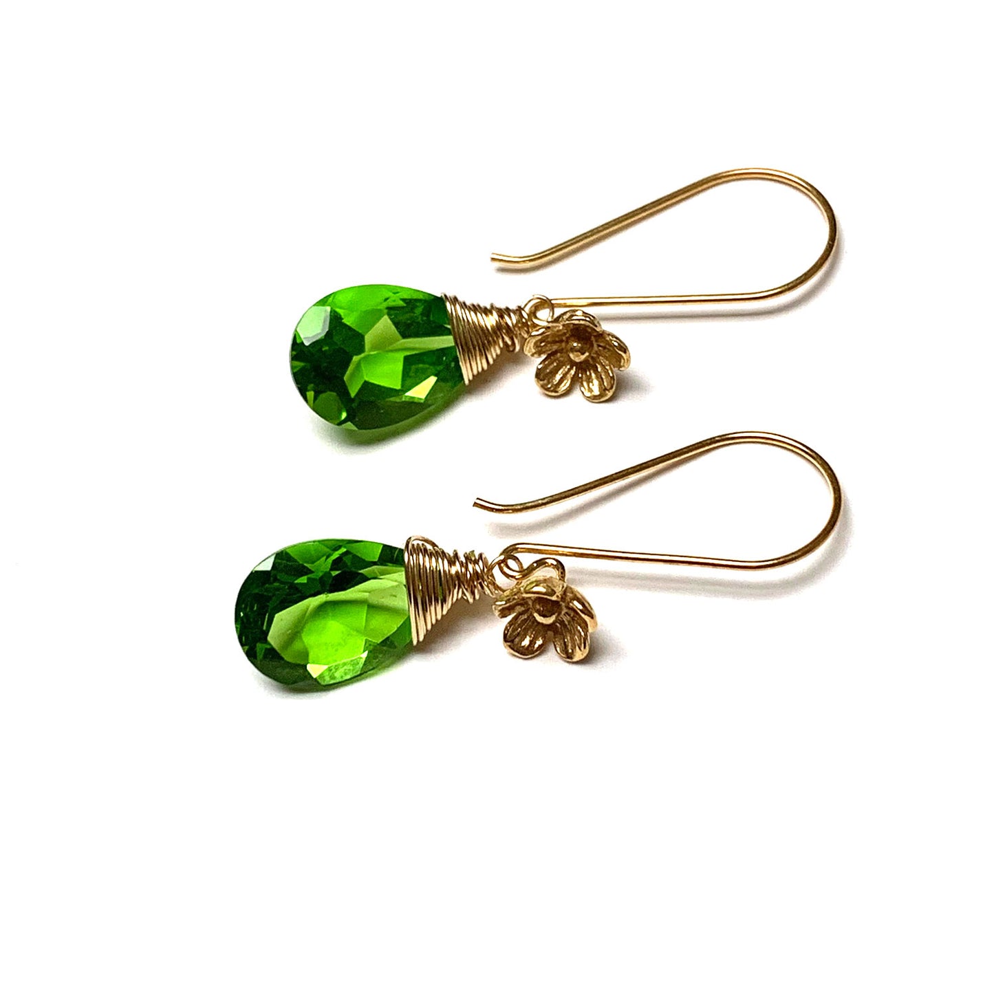 GOLD VERMEIL SPRING GREEN QUARTZ BRIOLETTE EARRINGS - SYNCH ME TALISMAN