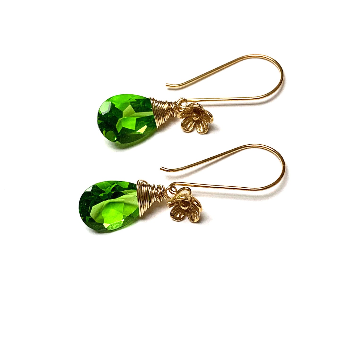 GOLD VERMEIL SPRING GREEN QUARTZ BRIOLETTE EARRINGS - SYNCH ME TALISMAN