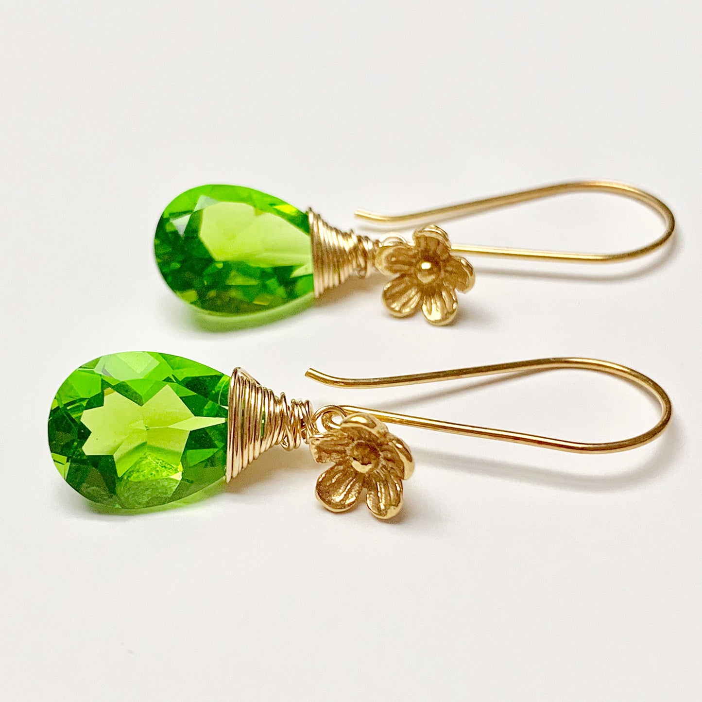 GOLD VERMEIL SPRING GREEN QUARTZ BRIOLETTE EARRINGS - SYNCH ME TALISMAN