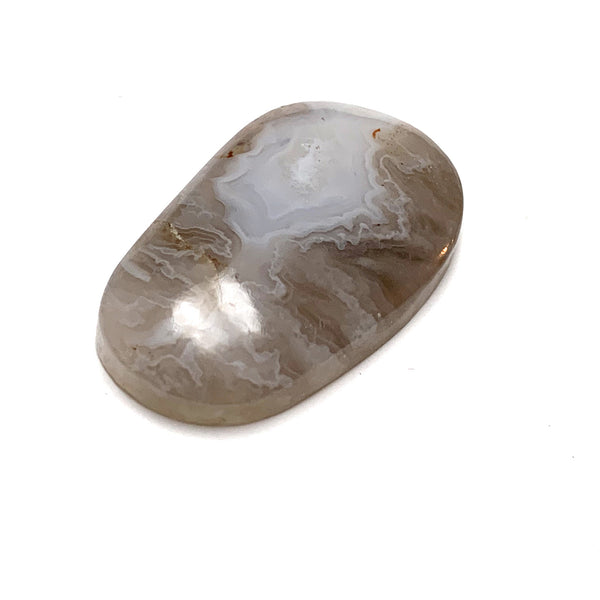 GHOST SEAM AGATE CABOCHON. OVAL. TAUPE. WHITE. 40MM x 24MM x 7MM.
