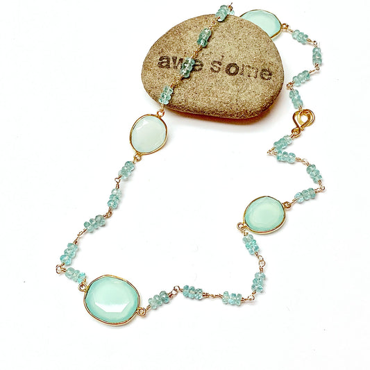 GOLD FILLED/PLATED TEAL CHALCEDONY NECKLACE - GOOD WILL TALISMAN