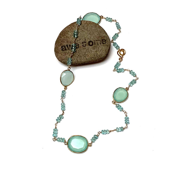 GOLD FILLED/PLATED TEAL CHALCEDONY NECKLACE - GOOD WILL TALISMAN