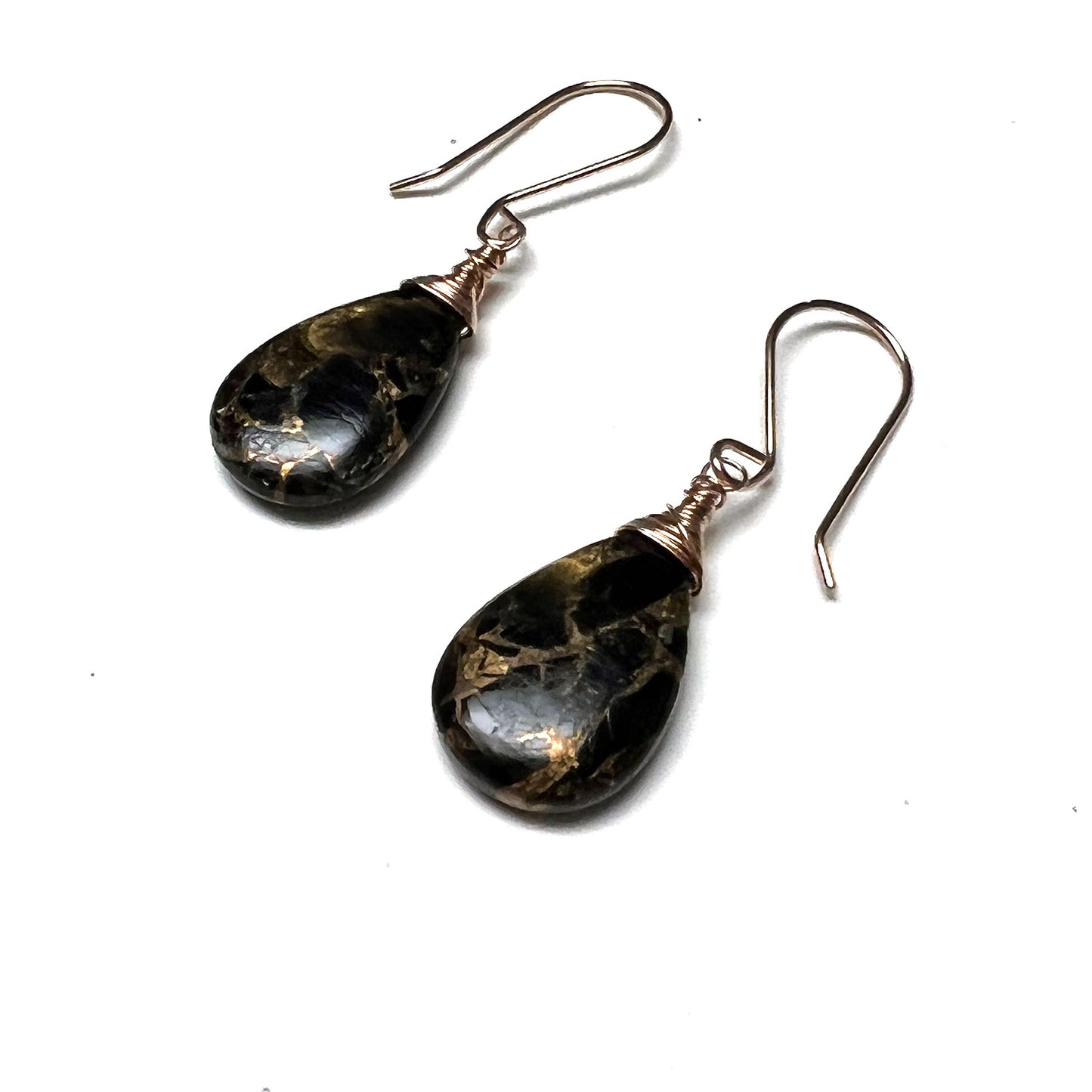 ROSE GOLD FILLED BLACK COPPER OBSIDIAN EARRINGS - LIGHT INTO DARKNESS TALISMAN