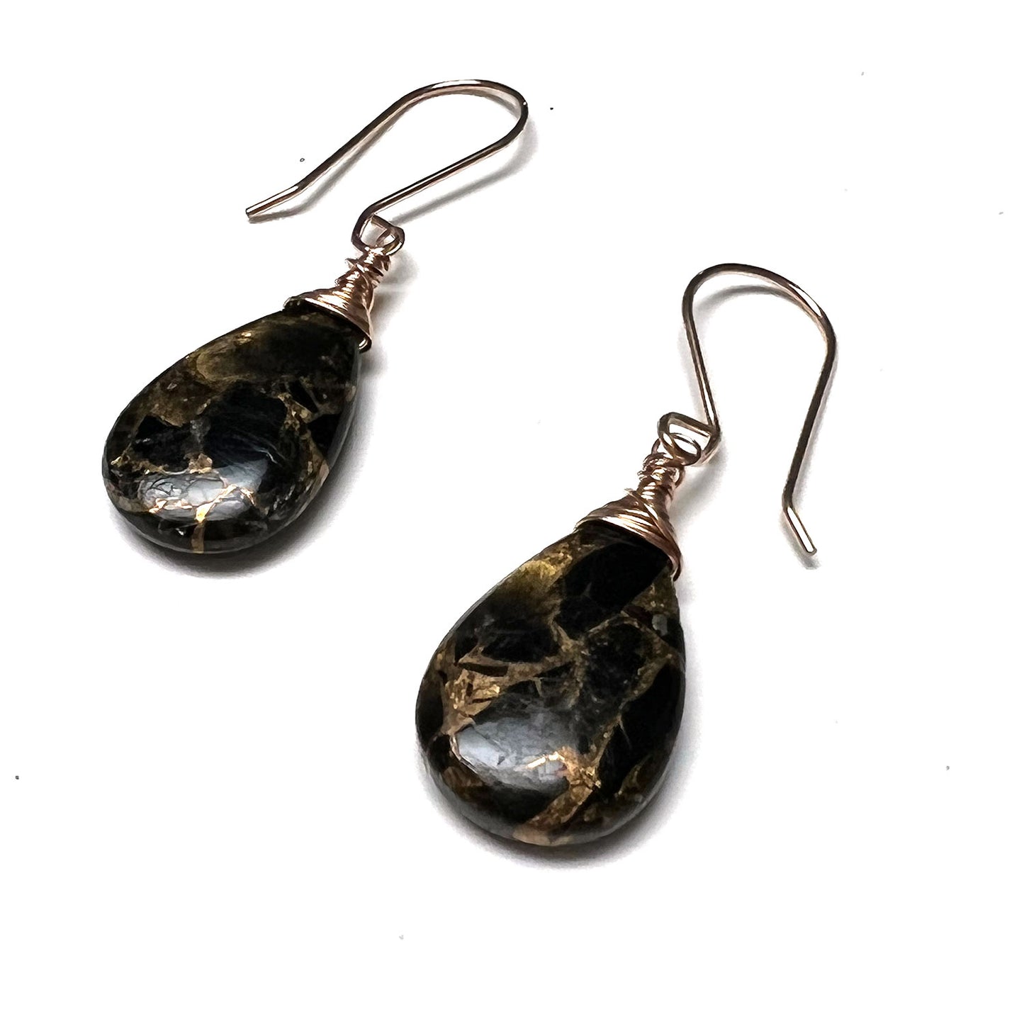 ROSE GOLD FILLED BLACK COPPER OBSIDIAN EARRINGS - LIGHT INTO DARKNESS TALISMAN