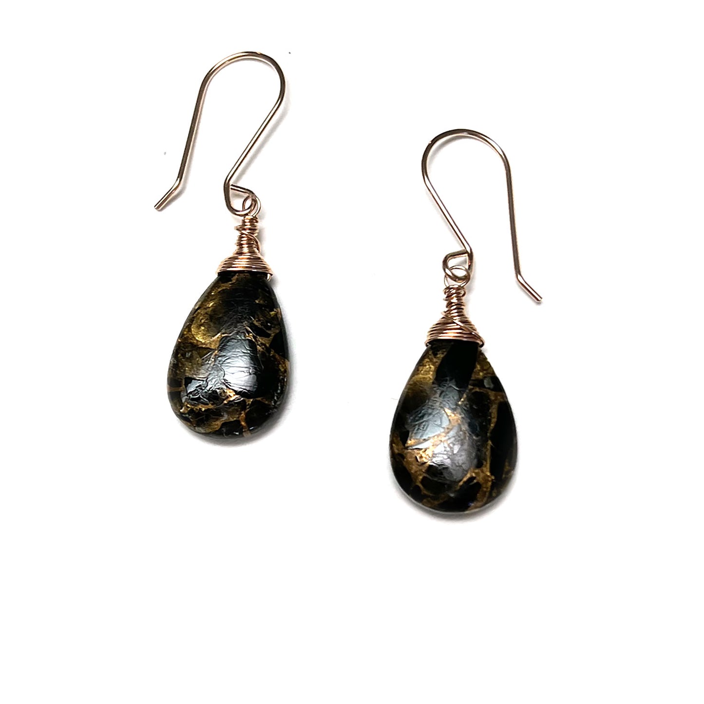 ROSE GOLD FILLED BLACK COPPER OBSIDIAN EARRINGS - LIGHT INTO DARKNESS TALISMAN