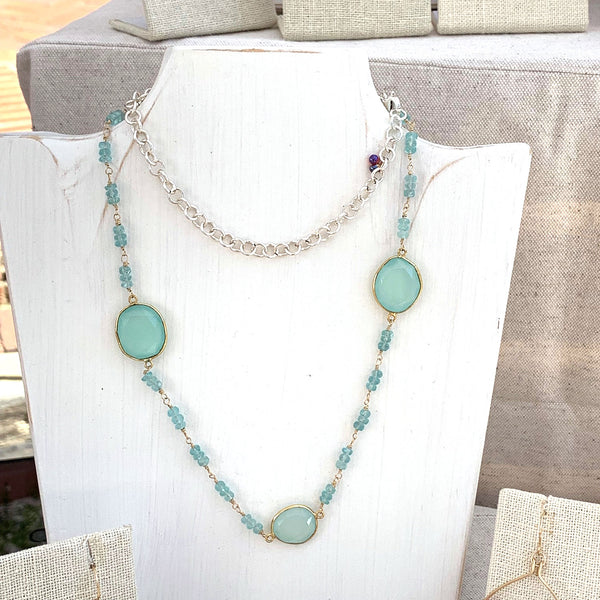 GOLD FILLED/PLATED TEAL CHALCEDONY NECKLACE - GOOD WILL TALISMAN