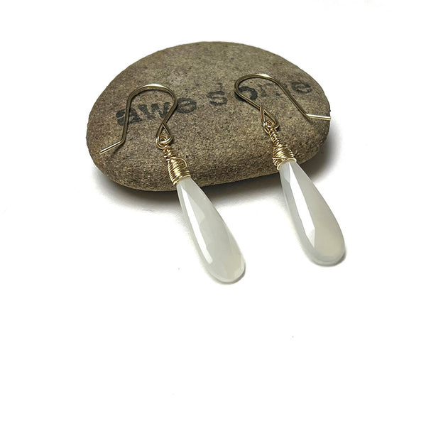 STERLING SILVER/GOLD FILLED WHITE FACETED MOONSTONE EARRINGS - INNER BEAUTY TALISMAN