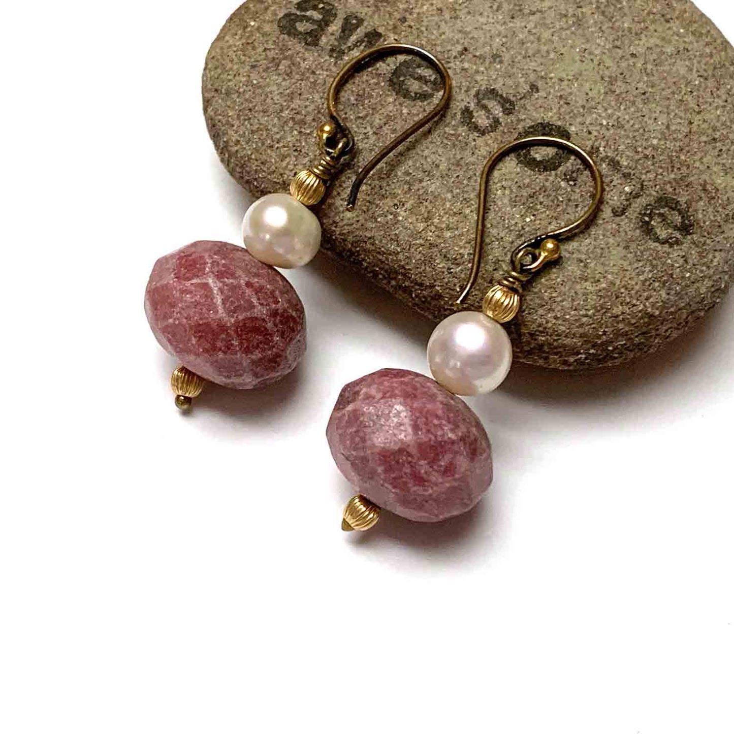 FIND GOLD FILLED RHODONITE EARRINGS - I NURTURE MY INNER SELF TALISMAN