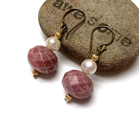 FIND GOLD FILLED RHODONITE EARRINGS - I NURTURE MY INNER SELF TALISMAN