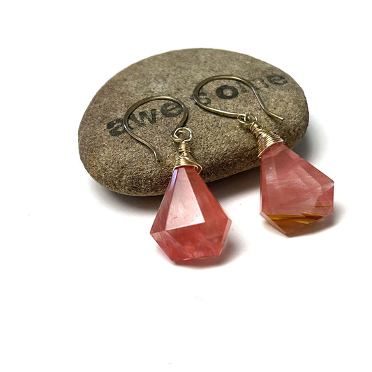 GOLD FILLED RUTILATED CHERRY QUARTZ EARRINGS - A SYNCH ME TALISMAN