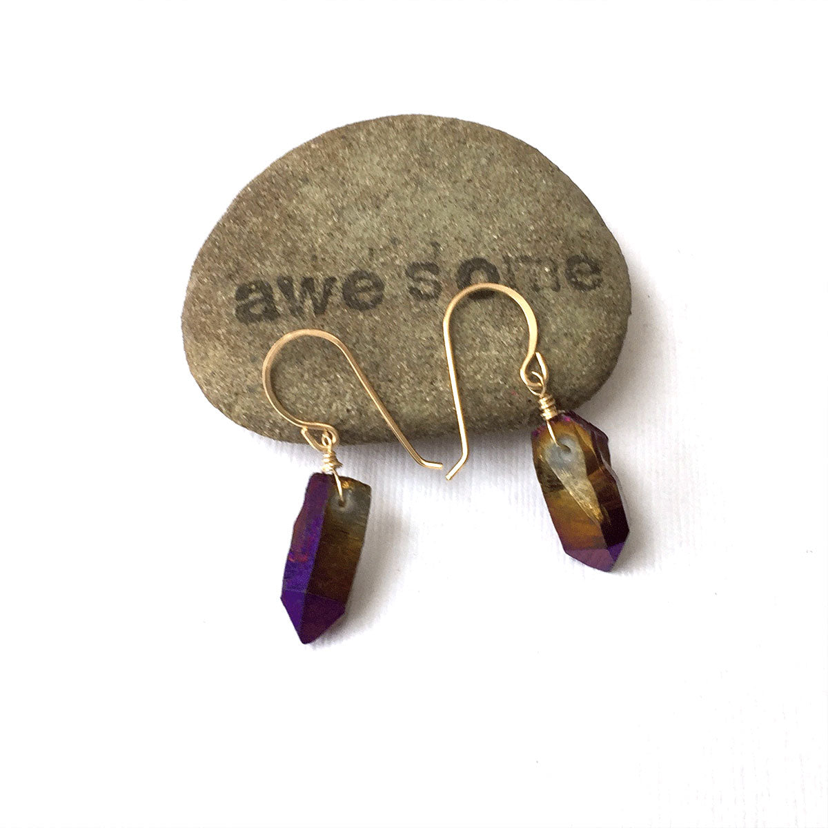 GOLD FILLED TITANIUM QUARTZ POINT EARRINGS - SYNCH ME TALISMAN