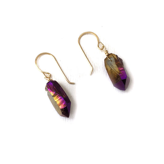 GOLD FILLED TITANIUM QUARTZ POINT EARRINGS - SYNCH ME TALISMAN