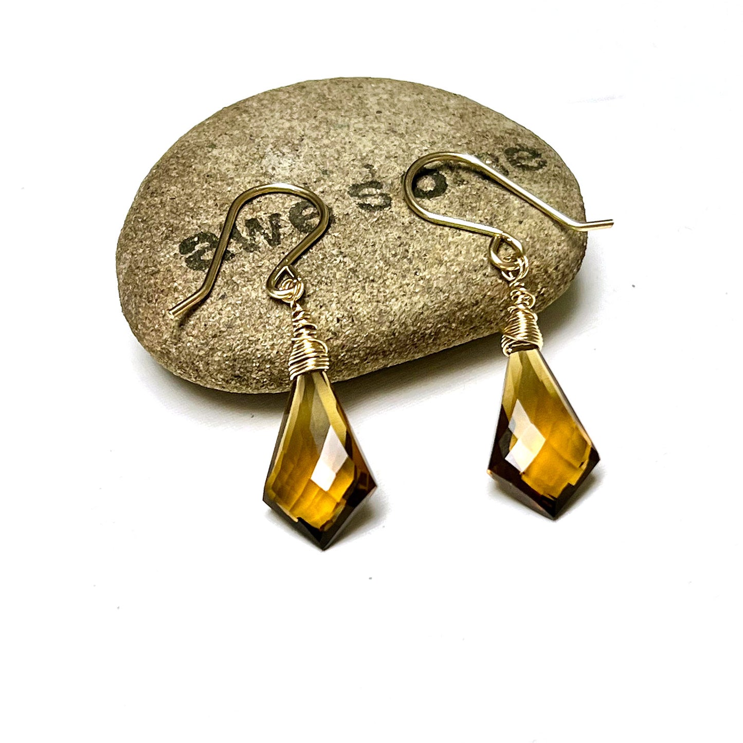 GOLD FILLED WHISKEY QUARTZ EARRINGS - SYNCH ME TALISMAN