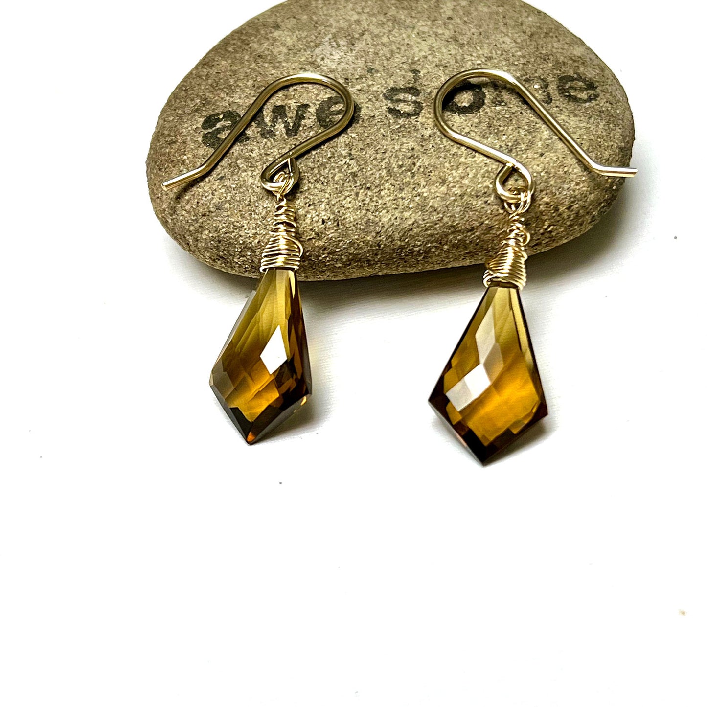 GOLD FILLED WHISKEY QUARTZ EARRINGS - SYNCH ME TALISMAN