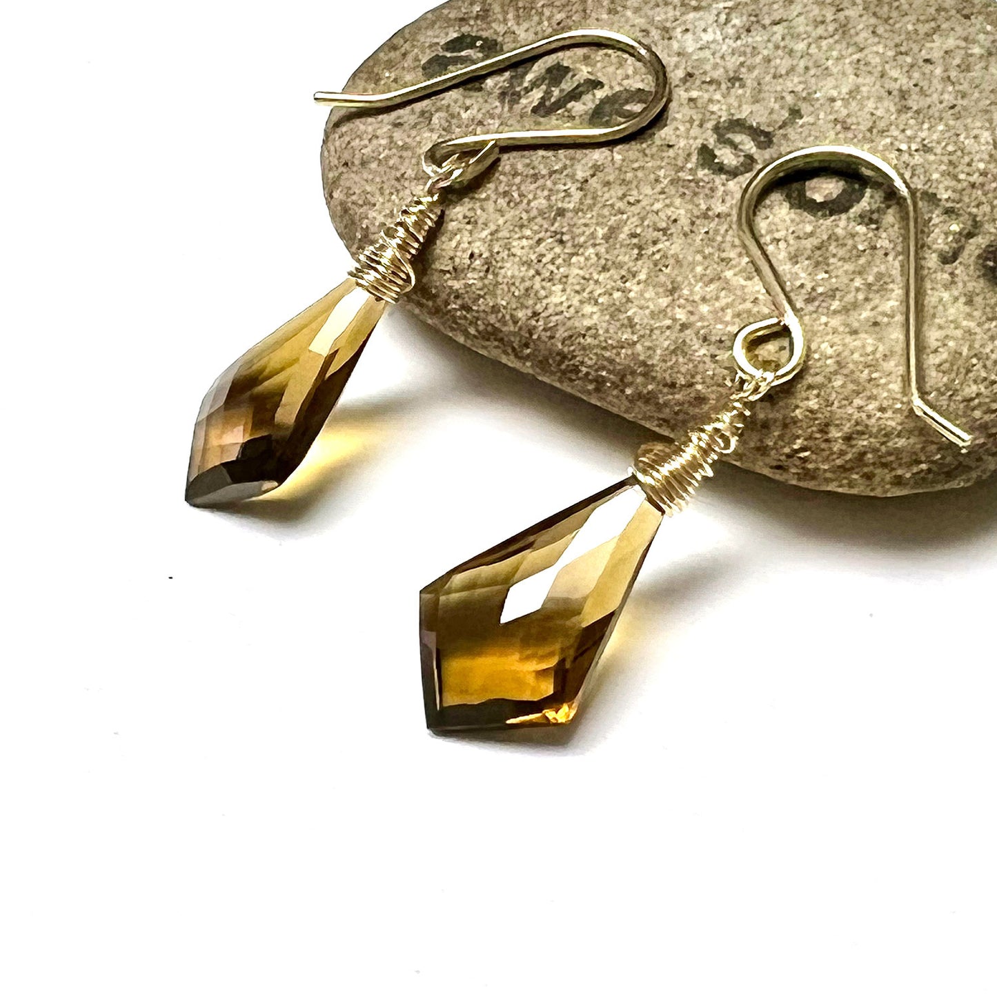 GOLD FILLED WHISKEY QUARTZ EARRINGS - SYNCH ME TALISMAN