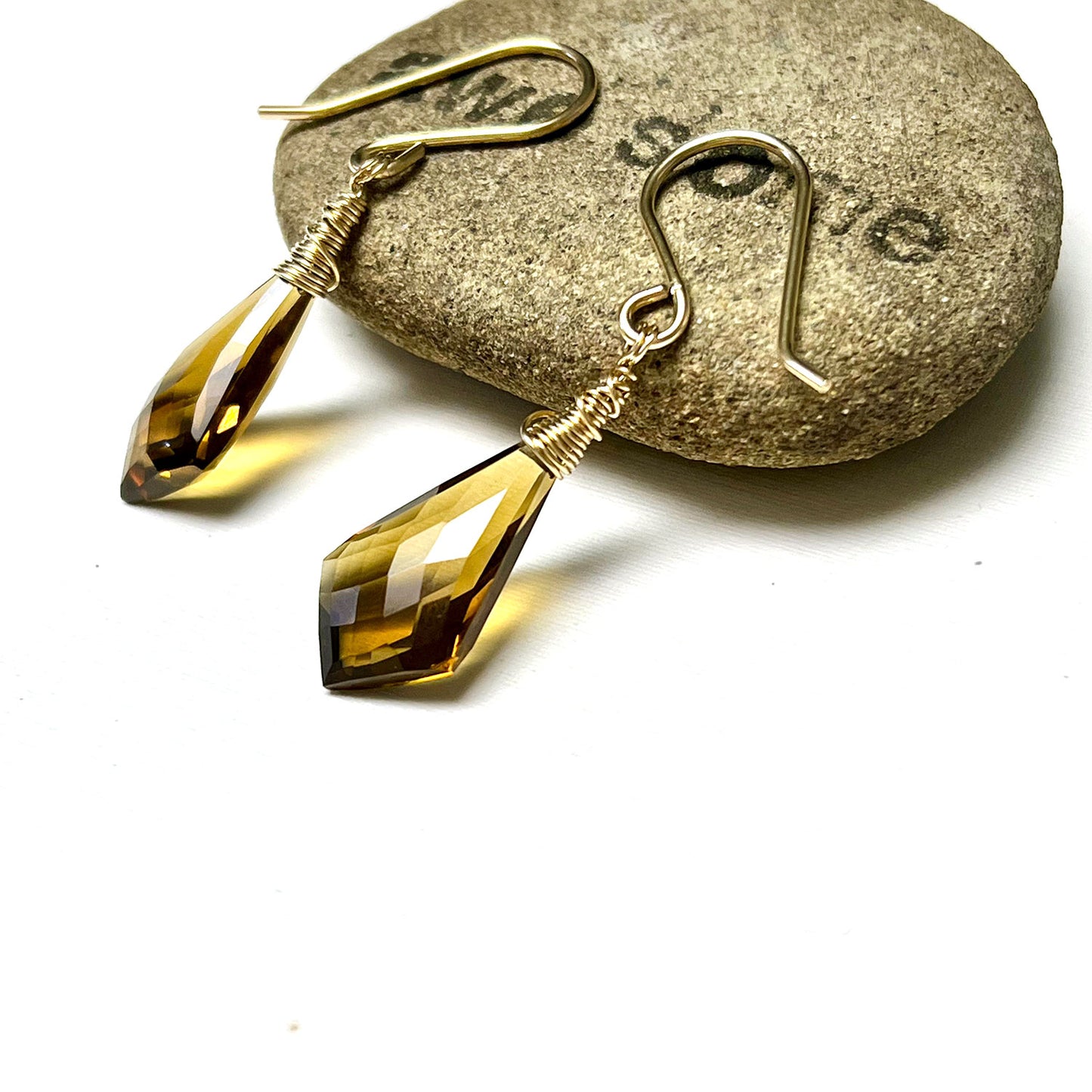 GOLD FILLED WHISKEY QUARTZ EARRINGS - SYNCH ME TALISMAN