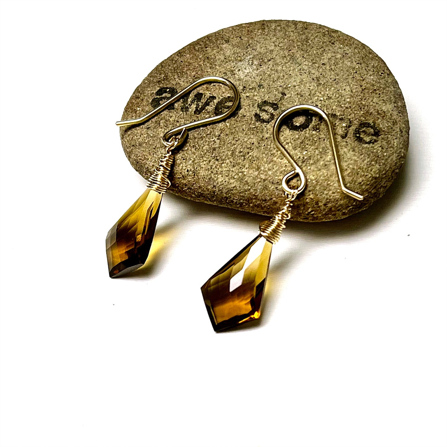 GOLD FILLED WHISKEY QUARTZ EARRINGS - SYNCH ME TALISMAN