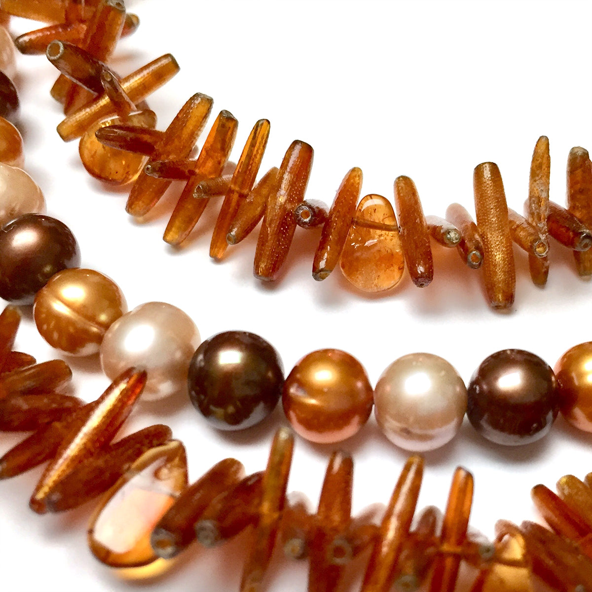 GOLD VERMEIL MULTI-STRAND CITRINE SHELL FRESHWATER PEARL NECKLACE - CREATIVITY TALISMAN