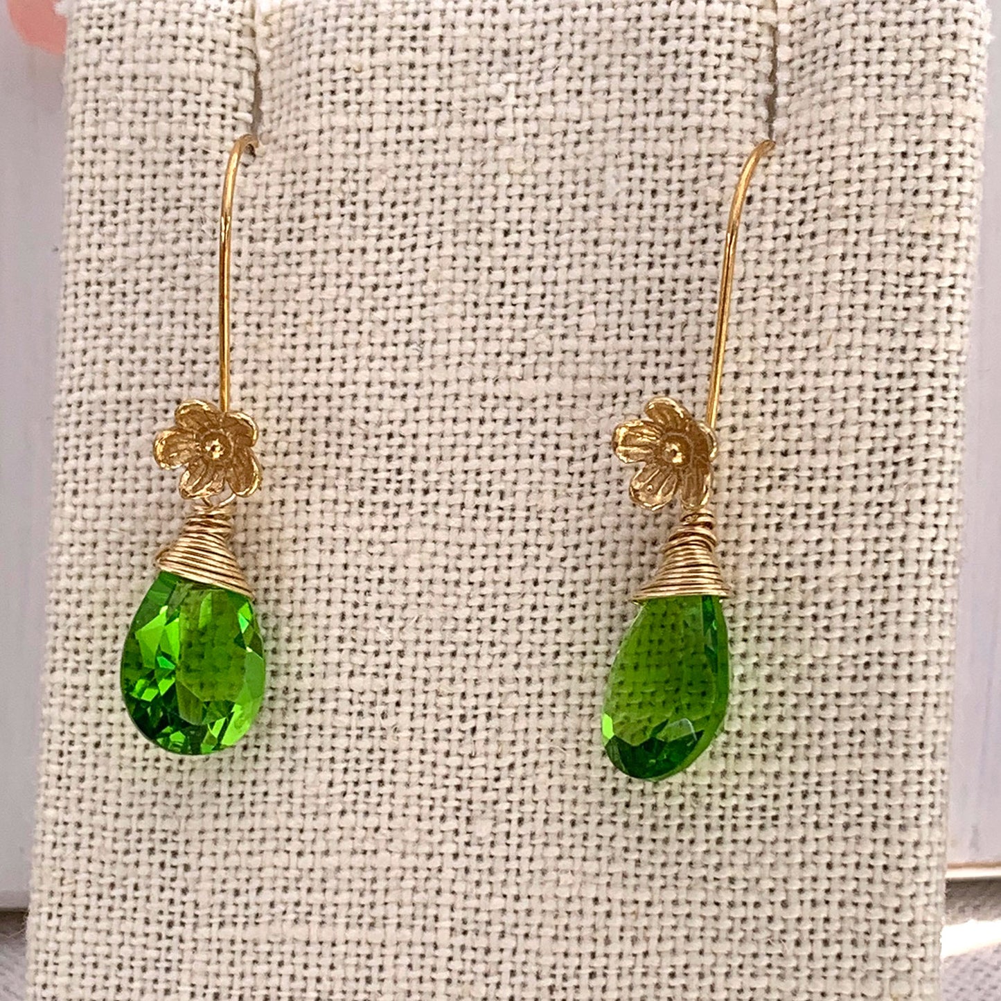 GOLD VERMEIL SPRING GREEN QUARTZ BRIOLETTE EARRINGS - SYNCH ME TALISMAN