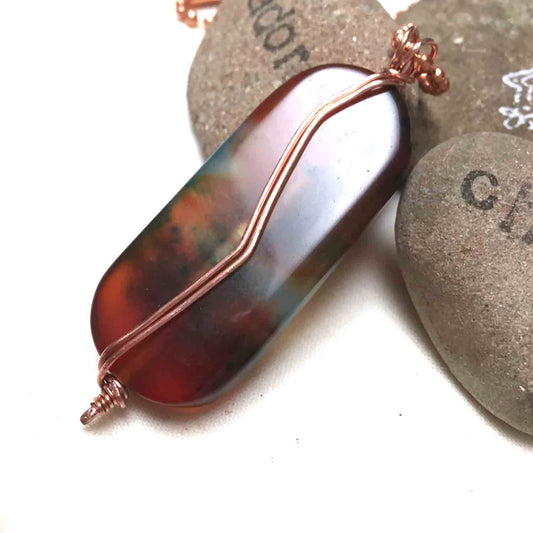 COPPER RAINBOW AGATE NECKLACE - PROTECTIVE EMBRACE TALISMAN