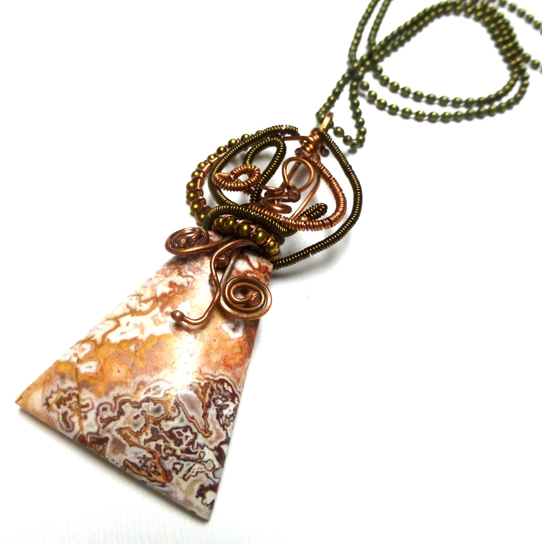 COPPER WRAPPED CRAZY LACE AGATE NECKLACE - CRAZY WISDOM TALISMAN