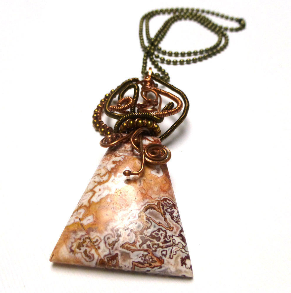 COPPER WRAPPED CRAZY LACE AGATE NECKLACE - CRAZY WISDOM TALISMAN