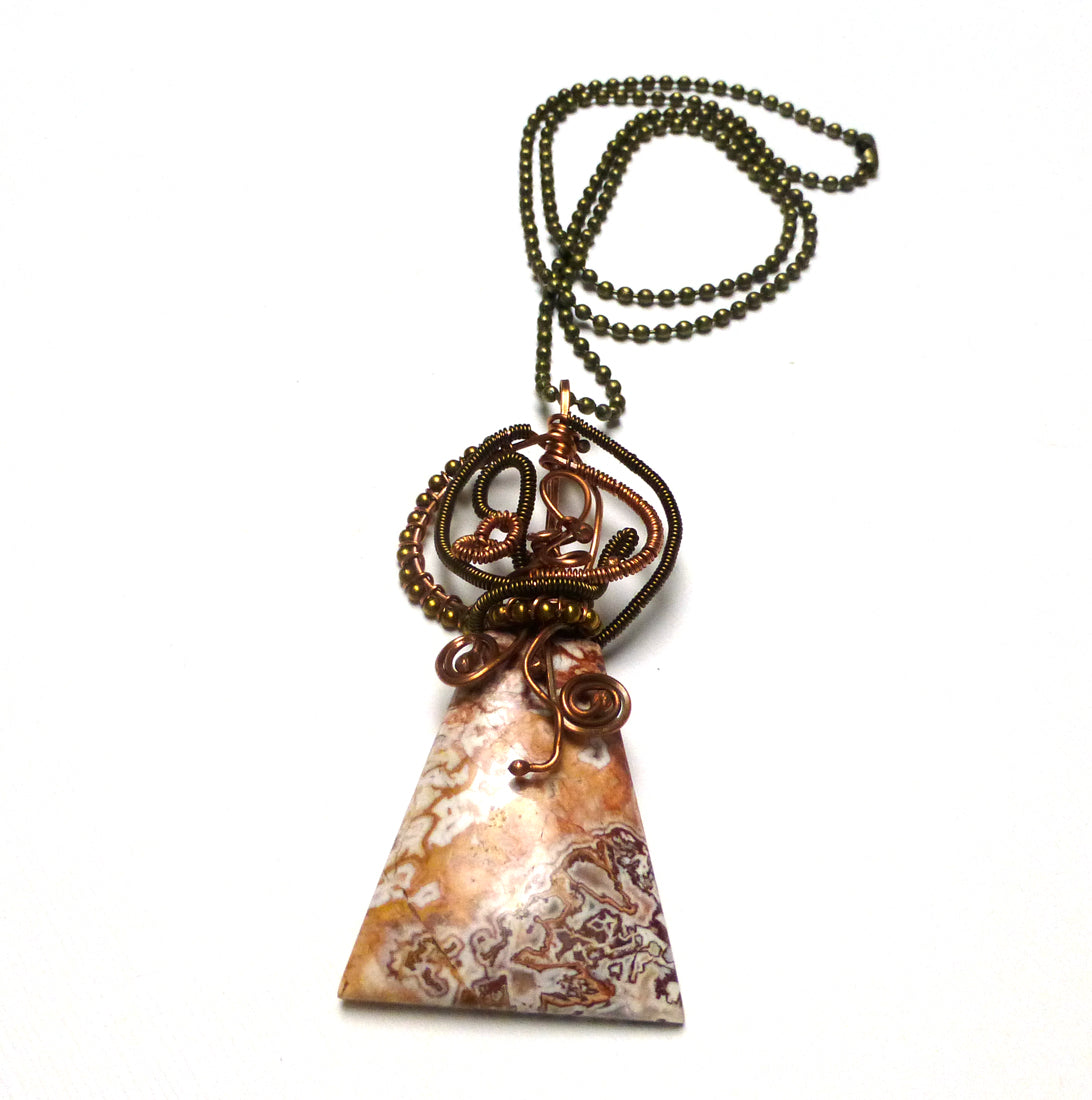 COPPER WRAPPED CRAZY LACE AGATE NECKLACE - CRAZY WISDOM TALISMAN