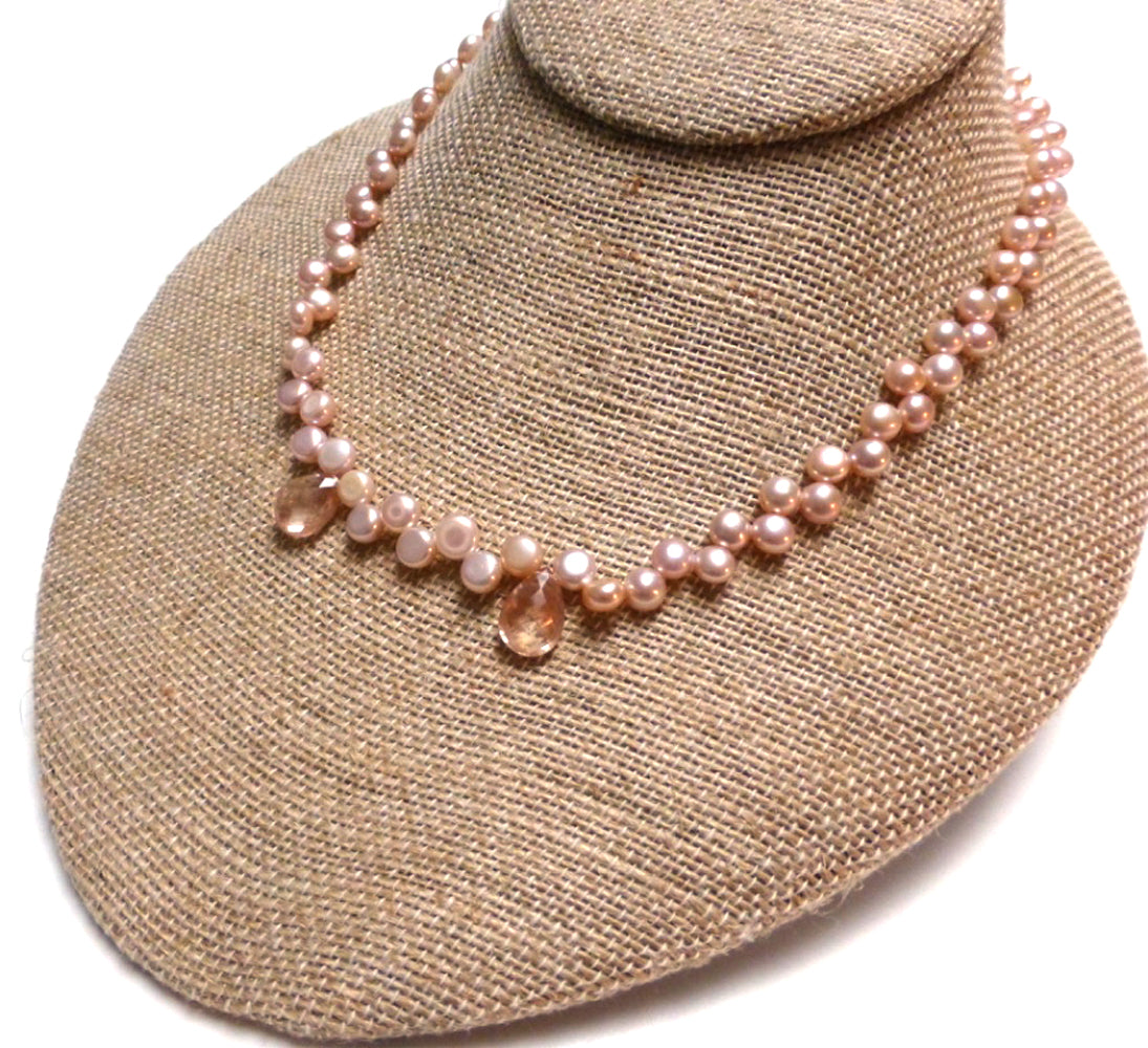 STERLING SILVER PINK FRESHWATER PEARL SUNSTONE NECKLACE - PURE HEART TALISMAN