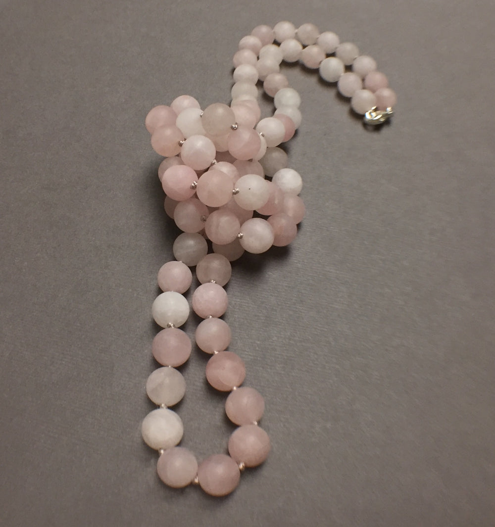 HAND SILK KNOTTED MATTE ROSE QUARTZ NECKLACE - OPEN YOUR HEART TALISMAN