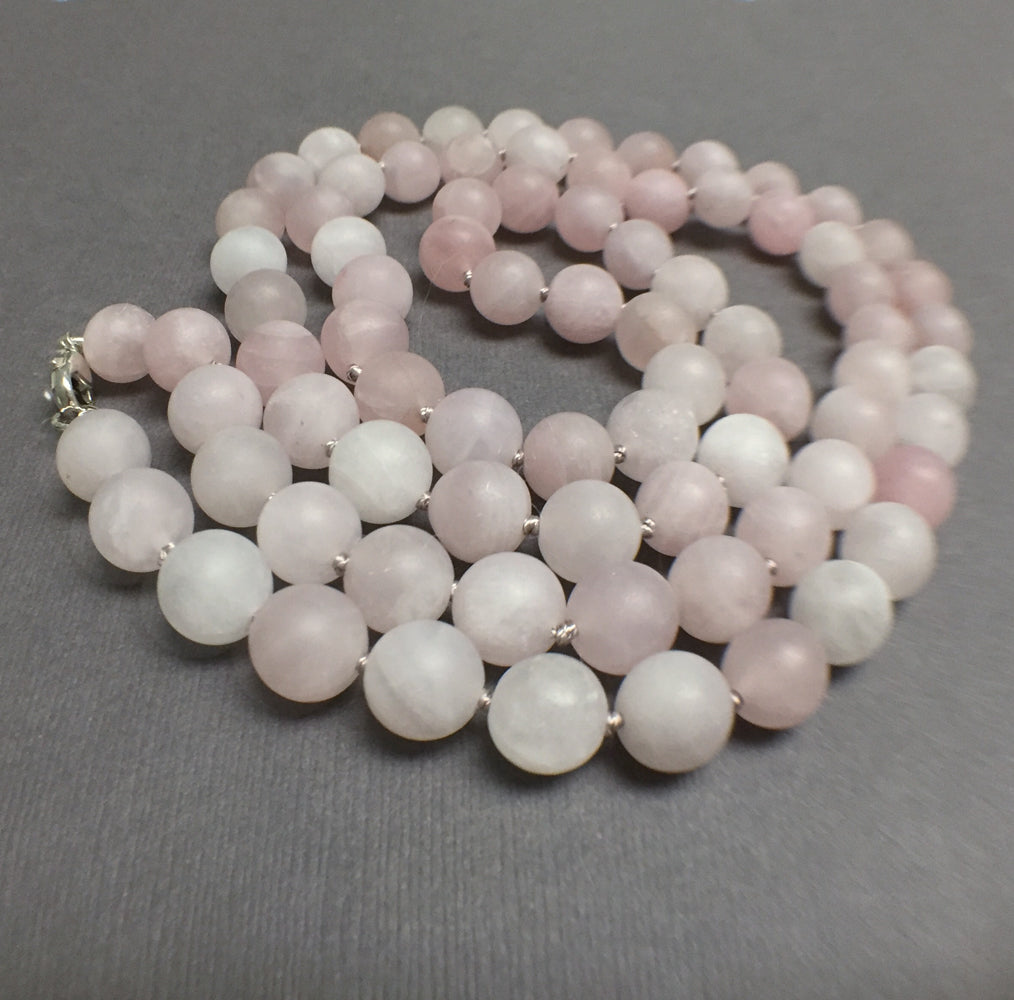 HAND SILK KNOTTED MATTE ROSE QUARTZ NECKLACE - OPEN YOUR HEART TALISMAN