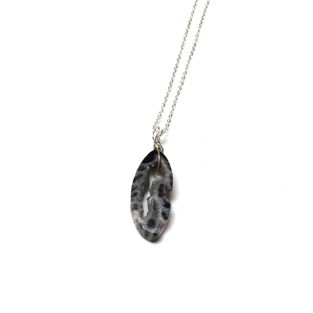 STERLING SILVER AGATE DRUZY NECKLACE - STRENGTHEN MY SPIRIT TALISMAN