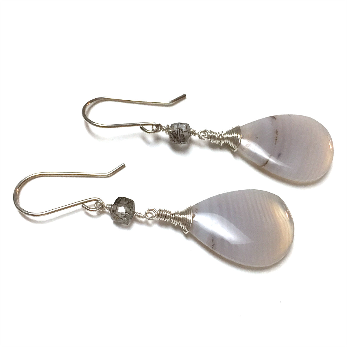 STERLING SILVER BANDED AGATE EARRINGS - PROTECTIVE EMBRACE TALISMAN