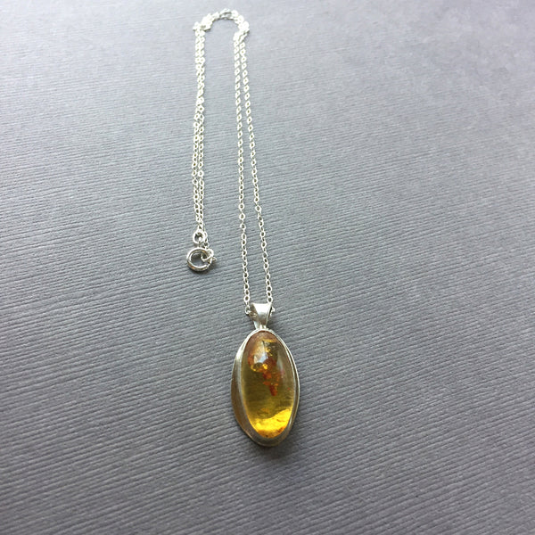 STERLING SILVER AMBER NECKLACE - KEEPER OF THE SECRET OF LIFE TALISMAN